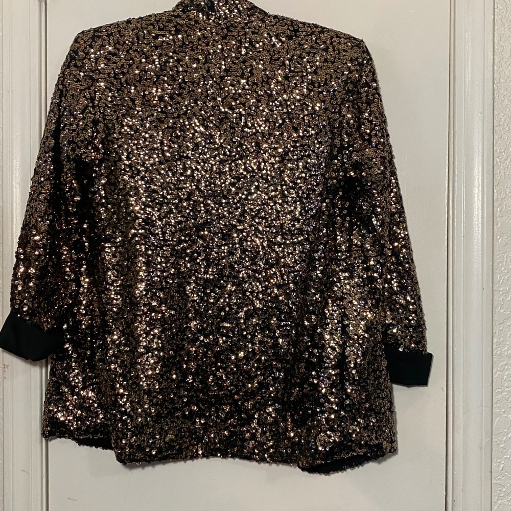 Sam Edelman Sequin Jacket Bronze Gold Black Party Sparkle Small S - Picture 5 of 5